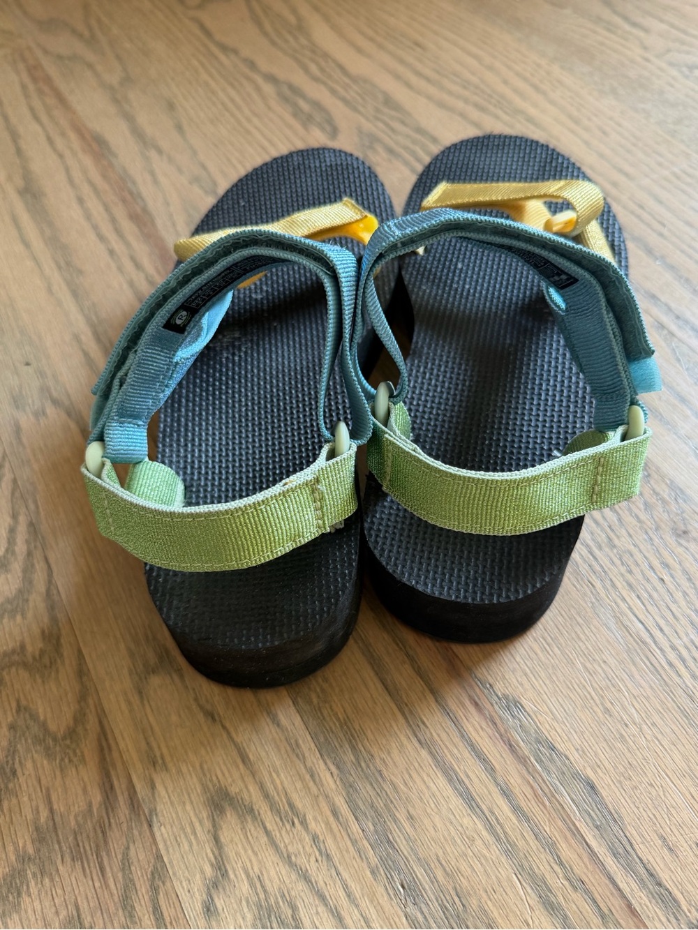 Teva Sandals in Blue and Yellow with Black Footbed - Picture 2 of 3